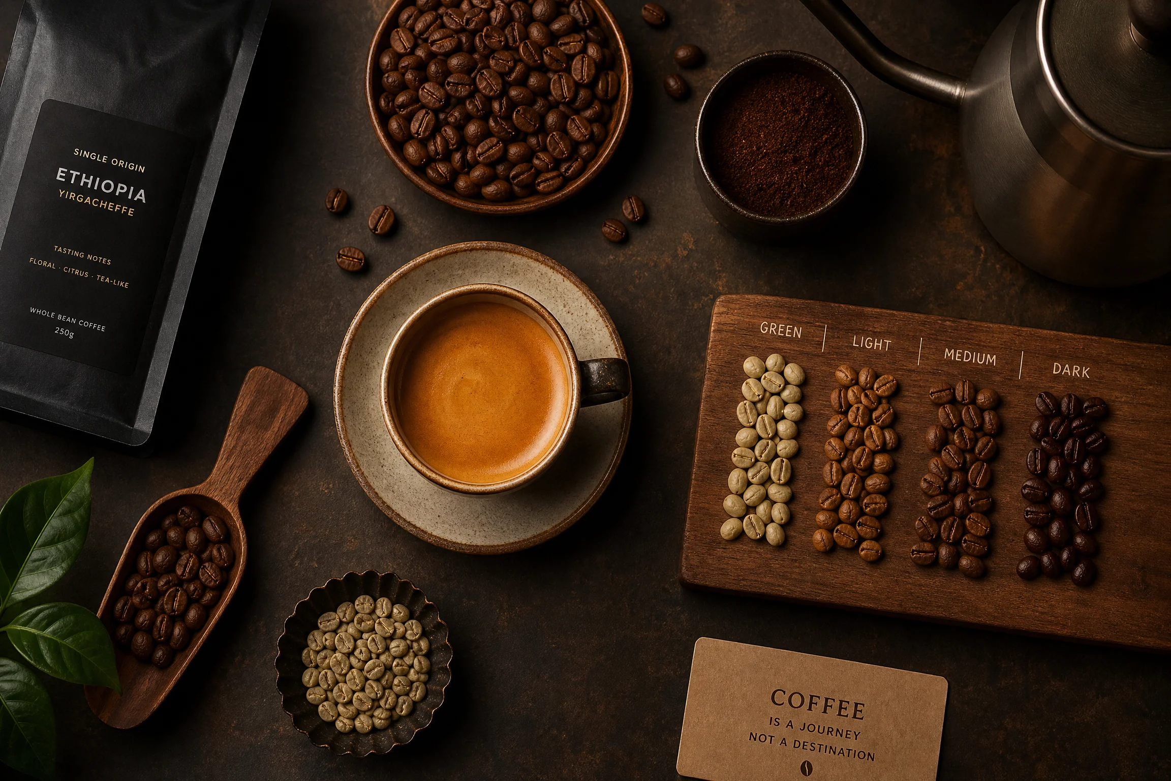 精品咖啡豆烘焙程度对比展示